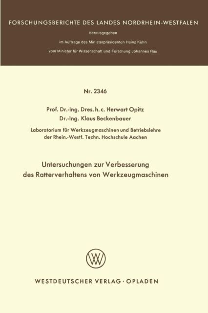 Untersuchungen Zur Verbesserung Des Ratterverhaltens Von Werkzeugmaschinen, Paperback / softback Book