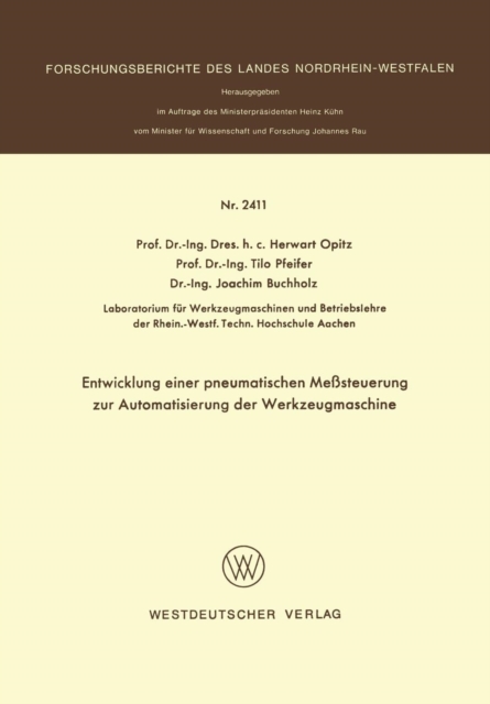 Entwicklung Einer Pneumatischen Messsteuerung Zur Automatisierung Der Werkzeugmaschine, Paperback / softback Book
