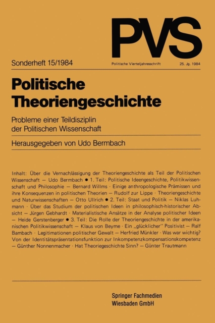 Politische Theoriengeschichte : Probleme Einer Teildisziplin Der Politischen Wissenschaft, Paperback / softback Book