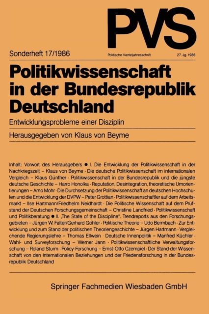 Politikwissenschaft in Der Bundesrepublik Deutschland : Entwicklungsprobleme Einer Disziplin, Paperback / softback Book