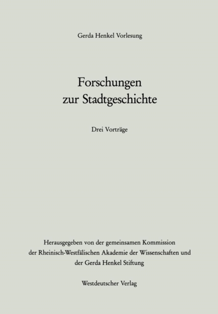 Forschungen Zur Stadtgeschichte, Paperback / softback Book