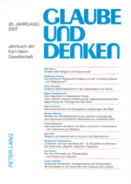 Glaube Und Denken : Jahrbuch Der Karl-Heim-Gesellschaft- 20. Jahrgang 2007, Paperback / softback Book