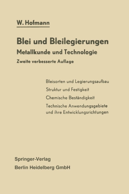 Blei Und Bleilegierungen : Metallkunde Und Technologie, Paperback / softback Book