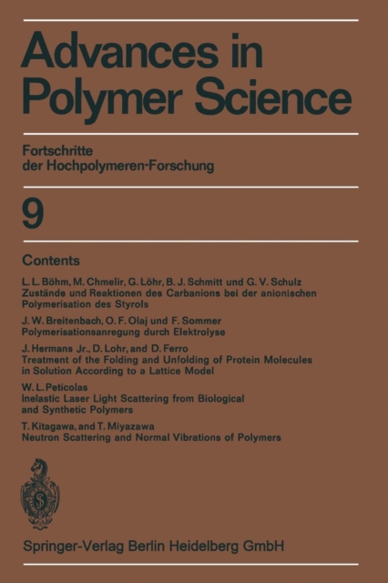 Advances in Polymer Science : Fortschritte Der Hochpolymeren-Forschung, Paperback / softback Book