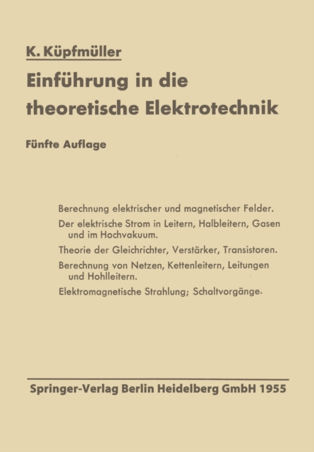 Einf?hrung in die theoretische Elektrotechnik, Paperback / softback Book