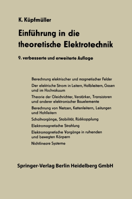 Einf?hrung in die theoretische Elektrotechnik, Paperback / softback Book