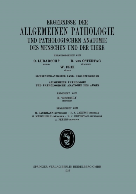 Ergebnisse Der Allgemeinen Pathologie Und Pathologischen Anatomie Des Menschen Und Der Tiere, Paperback / softback Book