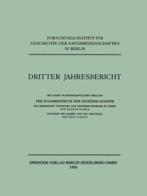 Dritter Jahresbericht : Mit Einer Wissenschaftlichen Beilage. Der Zusammenbruch Der Dsch&#257;bir-Legende, Paperback / softback Book