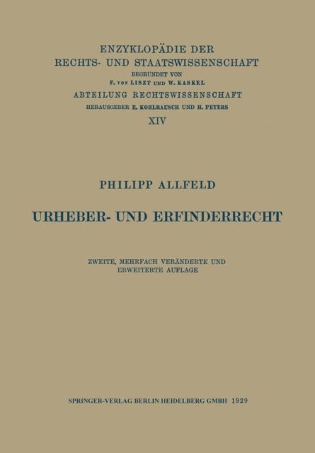 Urheber- Und Erfinderrecht, Paperback / softback Book