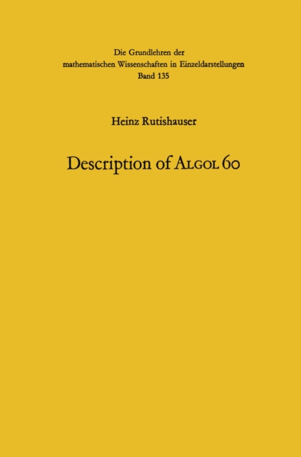 Handbook for Automatic Computation : Description of Algol 60, PDF eBook