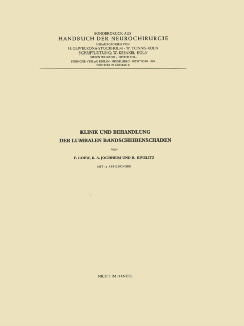 Klinik Und Behandlung Der Lumbalen Bandscheibenschaden, Paperback / softback Book