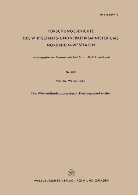 Die Warmeubertragung Durch Thermopane-Fenster, Paperback / softback Book