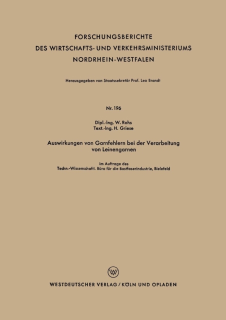Auswirkungen Von Garnfehlern Bei Der Verarbeitung Von Leinengarnen, Paperback / softback Book