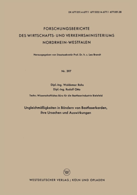 Ungleichmassigkeiten in Bandern Von Bastfaserkarden, Ihre Ursachen Und Auswirkungen, Paperback / softback Book