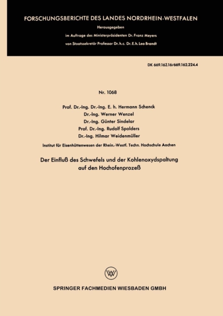 Der Einfluss Des Schwefels Und Der Kohlenoxydspaltung Auf Den Hochofenprozess, Paperback / softback Book