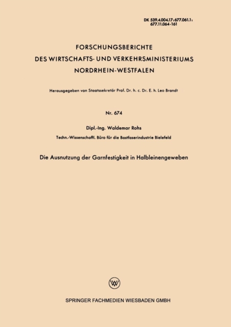 Die Ausnutzung Der Garnfestigkeit in Halbleinengeweben, Paperback / softback Book