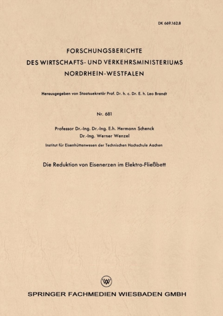 Die Reduktion Von Eisenerzen Im Elektro-Fliessbett, Paperback / softback Book
