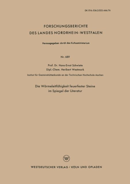 Die Warmeleitfahigkeit Feuerfester Steine Im Spiegel Der Literatur, Paperback / softback Book