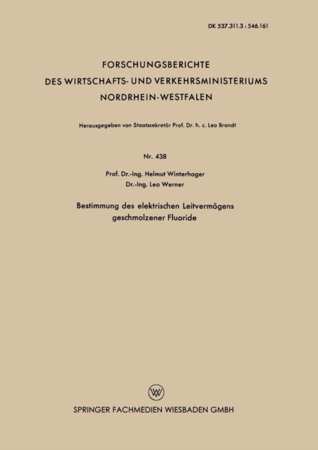Bestimmung Des Elektrischen Leitvermoegens Geschmolzener Fluoride, Paperback / softback Book