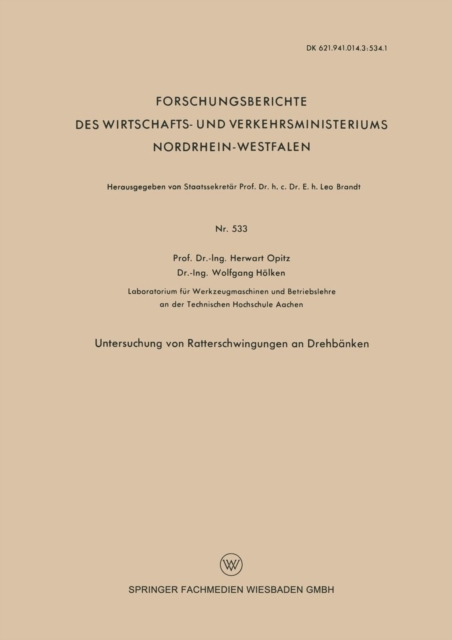 Untersuchung Von Ratterschwingungen an Drehbanken, Paperback / softback Book