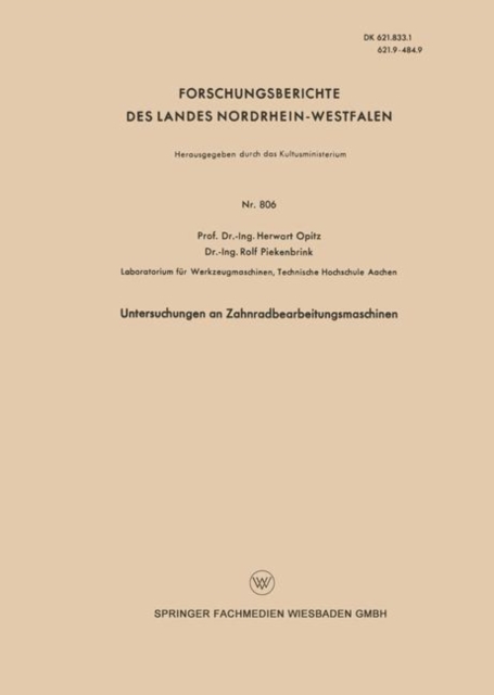 Untersuchungen an Zahnradbearbeitungsmaschinen, Paperback / softback Book