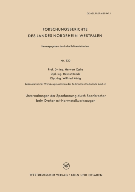 Untersuchungen Der Spanformung Durch Spanbrecher Beim Drehen Mit Hartmetallwerkzeugen, Paperback / softback Book