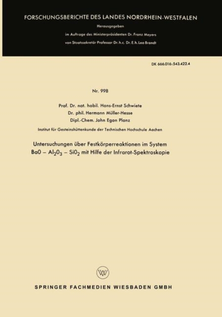 Untersuchungen UEber Festkoerperreaktionen Im System Bao -- Al2o3 -- Sio2 Mit Hilfe Der Infrarot-Spektroskopie, Paperback / softback Book