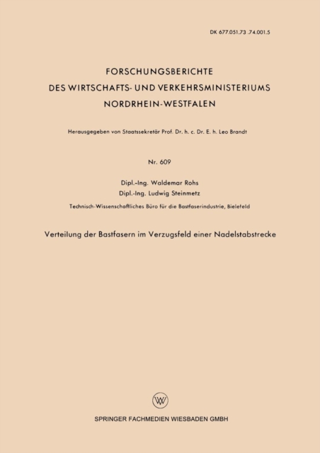 Verteilung Der Bastfasern Im Verzugsfeld Einer Nadelstabstrecke, Paperback / softback Book