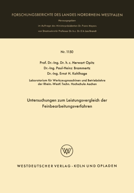 Untersuchungen Zum Leistungsvergleich Der Feinbearbeitungsverfahren, Paperback / softback Book