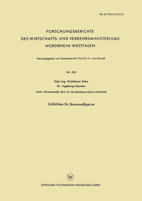 Schlichten Fur Baumwollgarne, Paperback / softback Book
