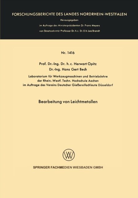 Bearbeitung Von Leichtmetallen, Paperback / softback Book