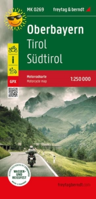 Upper Bavaria, motorcycle map 1:250,000, freytag & berndt, Sheet map, folded Book
