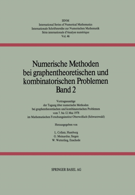 Numerische Methoden Bei Graphentheoretischen Und Kombinatorischen Problemen : Tagung : Papers, Microfilm Book