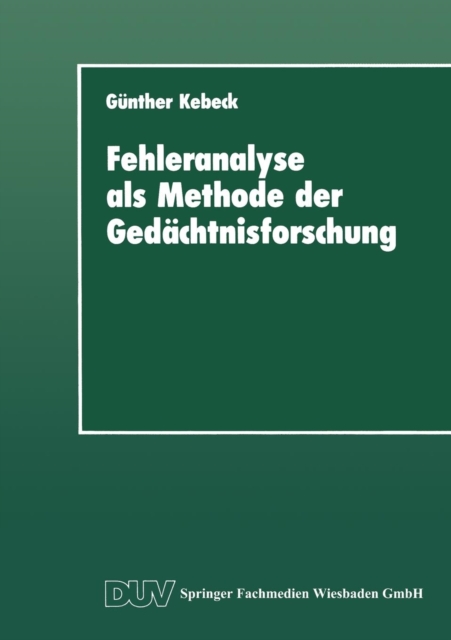 Fehleranalyse ALS Methode Der Gedachtnisforschung, Paperback / softback Book
