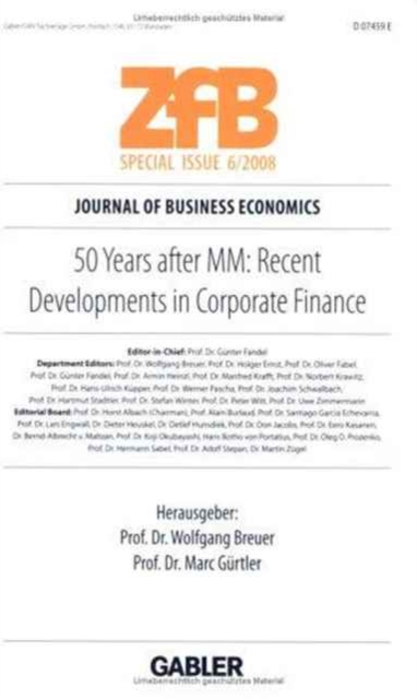 50 Years After MM: Recent Developments in Corporate Finance, Paperback / softback Book