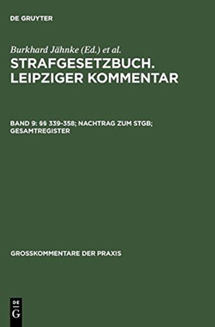 339-358; Nachtrag Zum Stgb; Gesamtregister, Hardback Book