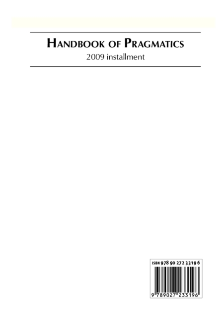 Handbook of Pragmatics : 2009 Installment, Loose-leaf Book