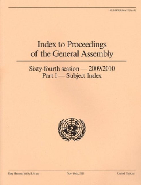 Index to Proceedings of the General Assembly : Part I, Subject Index, 2009 to 2010, Paperback / softback Book