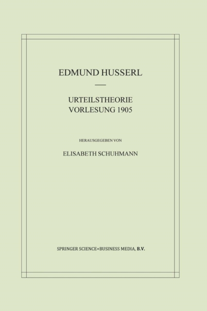 Urteilstheorie Vorlesung 1905, Paperback / softback Book