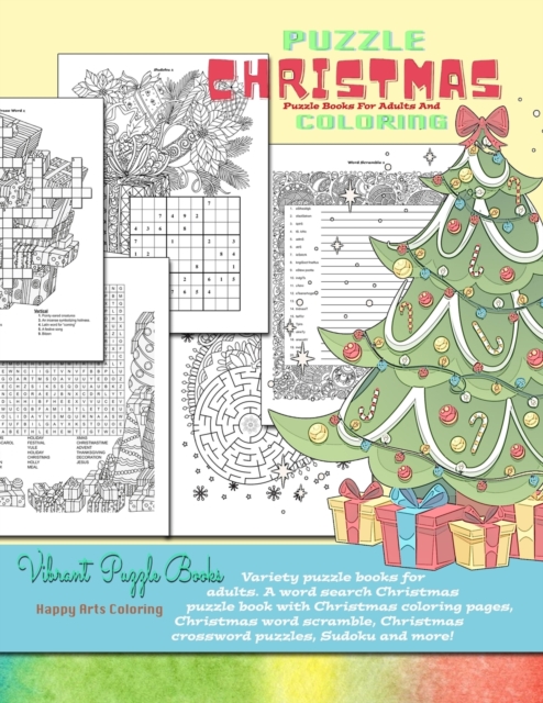 CHRISTMAS puzzle books for adults and coloring. Variety puzzle books for adults. A word search Christmas puzzle book with Christmas coloring pages, Christmas word scramble, Christmas crossword puzzles, Paperback / softback Book